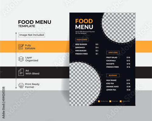 Professional Food Menu Design Template: Perfect for social media marketing and web banner promotions. Elevate your restaurant's branding with our elegant and effective menu templates.