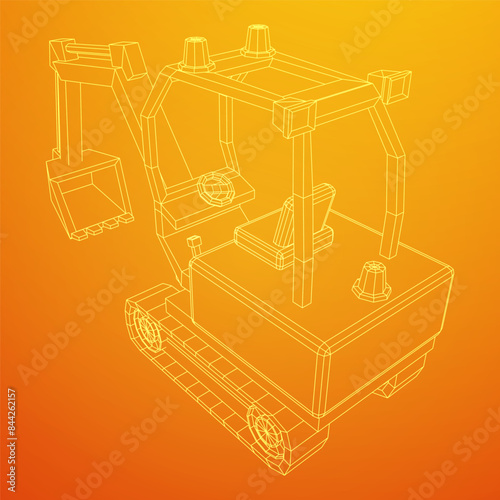 Heavy equipment excavator machine manufacturing power equipment for open pit mining. Wireframe low poly mesh vector illustration
