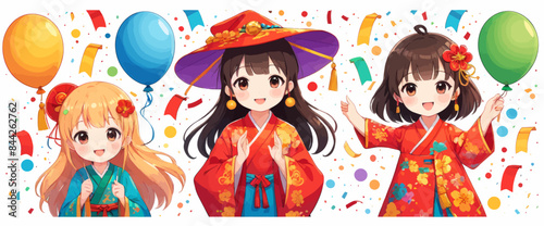 two young girls dressed in traditional japanese costumes