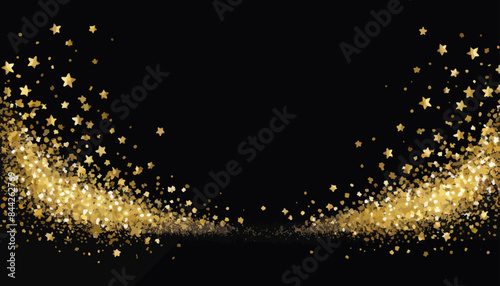 a black background with gold stars falling from the sky