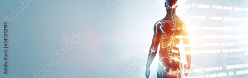 Medical back pain unveiled and x-ray imaging reveals spinal cord issues in background