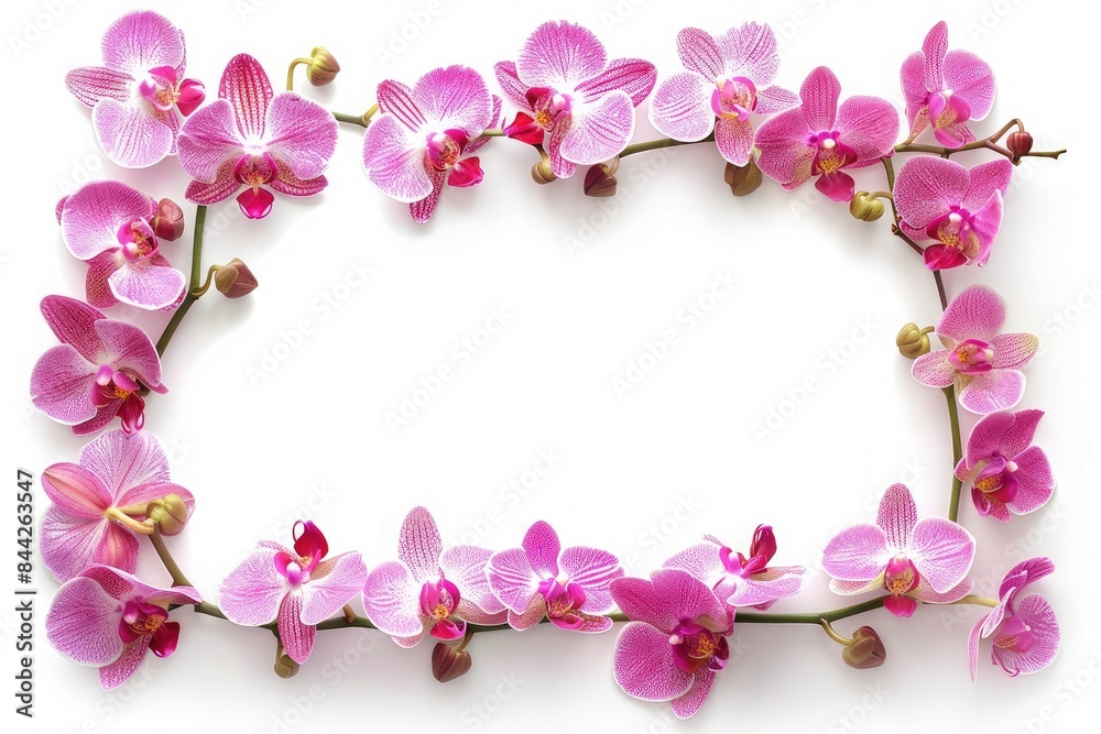 A line of orchid blossoms arranged along the sides of a rectangular frame A line of orchid blossoms arranged along the sides of a rectangular frame