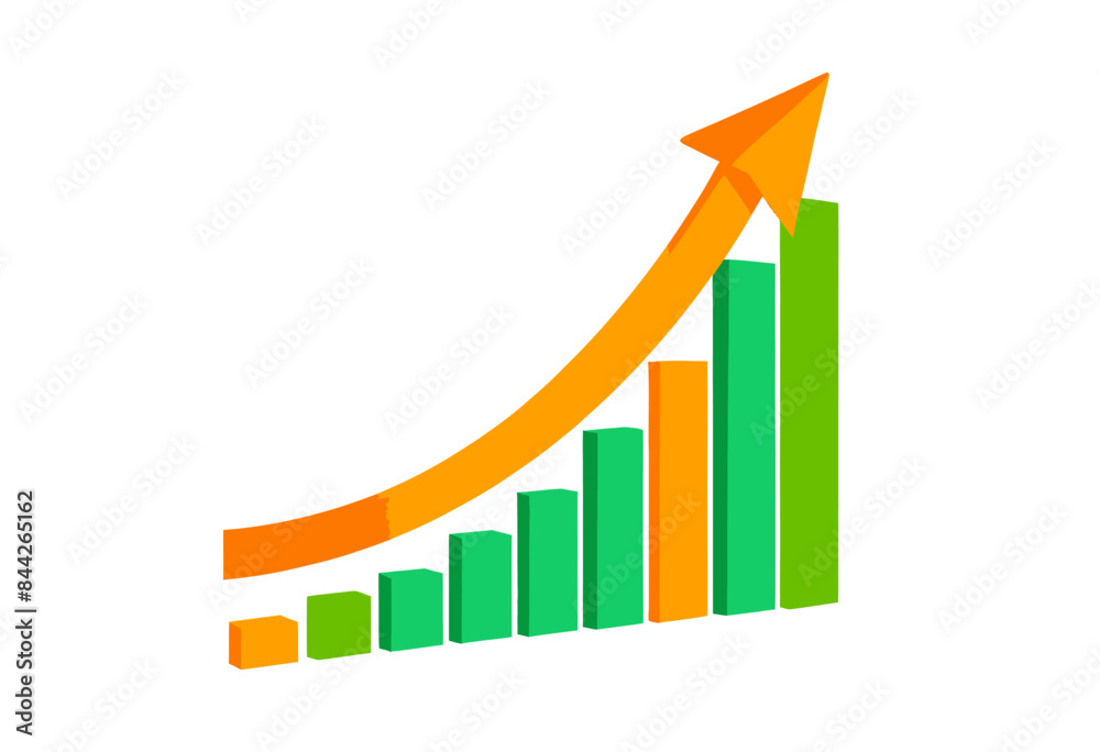 a bar chart with an orange arrow pointing upward a bar chart with an orange arrow pointing upward
