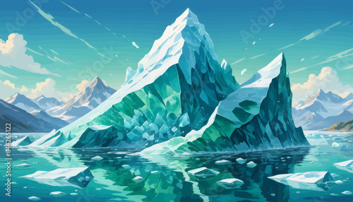 a large iceberg floating in the middle of a lake