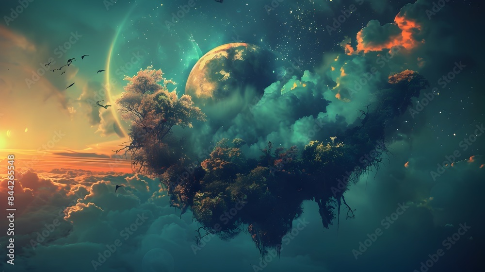Fototapeta premium Mesmerizing Surreal Fantasy Dreamscape with Nightmarish Elements
