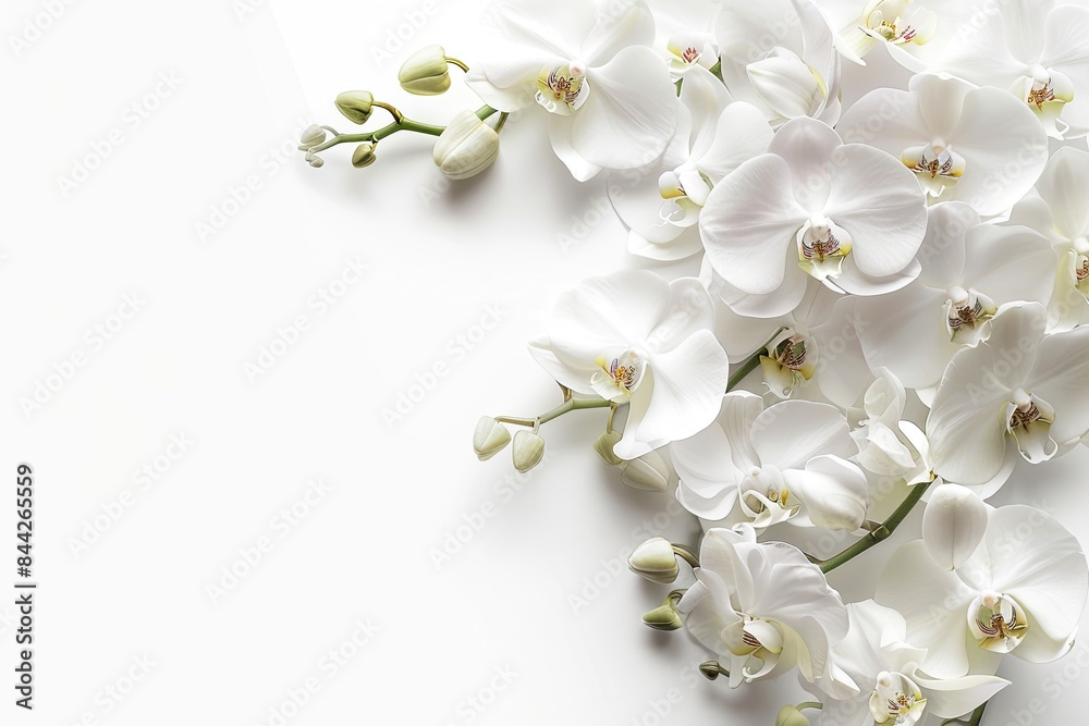 A minimalist arrangement of orchid blooms with clean lines and negative space A minimalist arrangement of orchid blooms with clean lines and negative space