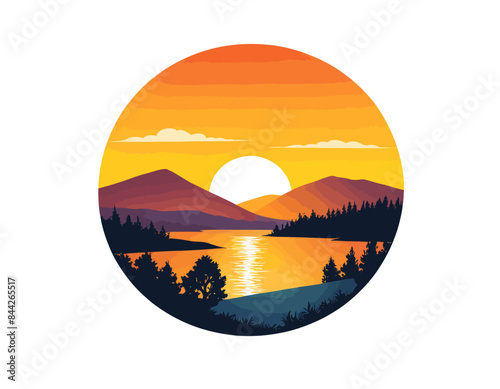 a painting of a sunset over a lake
