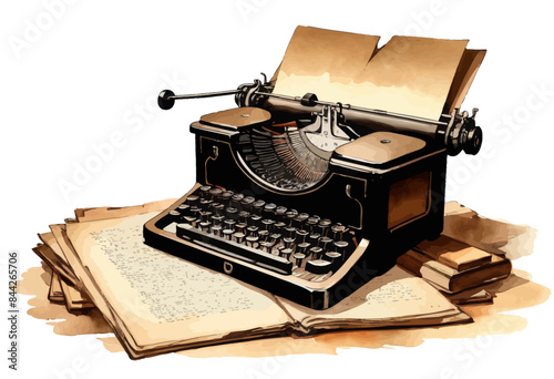 a drawing of an old - fashioned typewriter on top of an open book