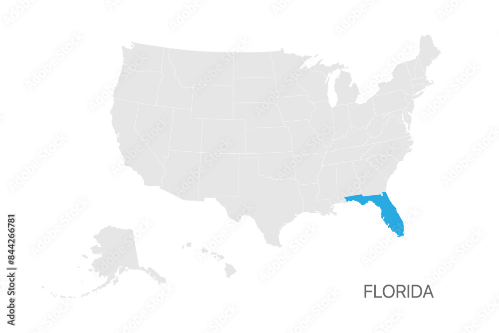 USA map with Florida state highlighted easy editable for design USA map with Florida state highlighted easy editable for design