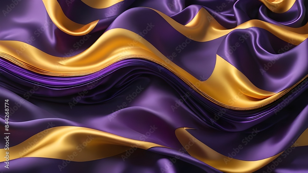 Obraz premium Abstract Background with 3D Wave Bright Gold and Purple Gradient Silk Fabric