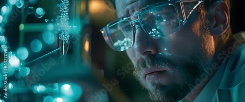 Wallpaper Mural Unidentified Scientist in a Shadowy Lab: Examining Chemical Solutions with a Background of the DNA Helix Torontodigital.ca