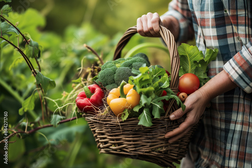 Farmer Holding Fresh Organic Vegetables photo