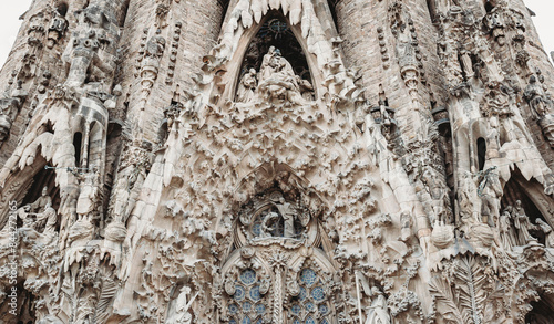 Photography Close up of nativity facade of  Sagrada Familia church in Barcelona