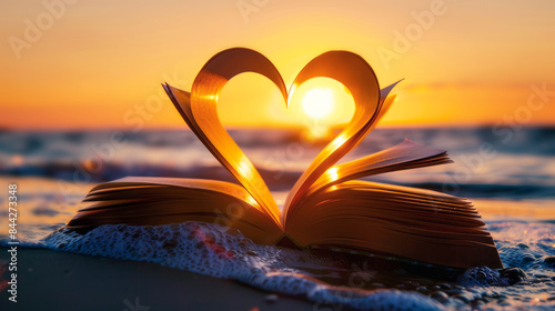 Wallpaper Mural Heart shaped book on beach at sunset symbolizing love and romance Torontodigital.ca
