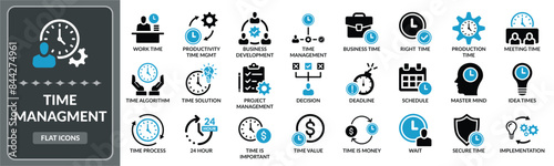 Time management icon set. Set of Time management, system management, business time flat icon EPS10- Stock Vector 