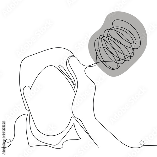 Sketch problem concept minimal man emotion stress headache drawing line art. Male unhappy depress hand drawn continuous line concept with white ioslated background. Abstract,vector,illustration.