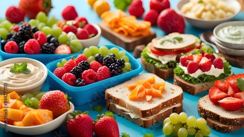 Pay attention to the presentation of the food items to make them look appetizing and appealing to children. Arrange the sandwich neatly  and use vibrant colors and enticing textures for the fruits and