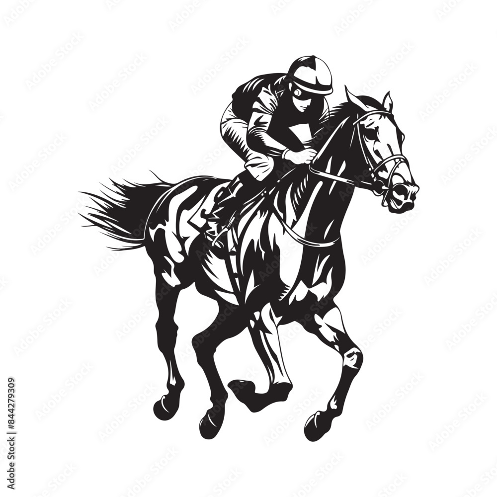 A jockey races his horse, suitable for the logo of a racing club, stable and training, as well as horse racing events image vector A jockey races his horse, suitable for the logo of a racing club, stable and training, as well as horse racing events image vector