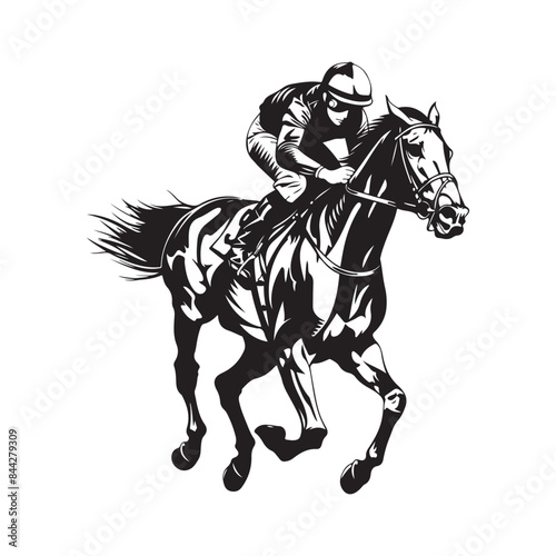 A jockey races his horse, suitable for the logo of a racing club, stable and training, as well as horse racing events  image vector