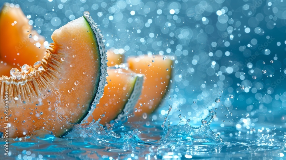 Fresh Melon Slices with Water Splash Fresh Melon Slices with Water Splash