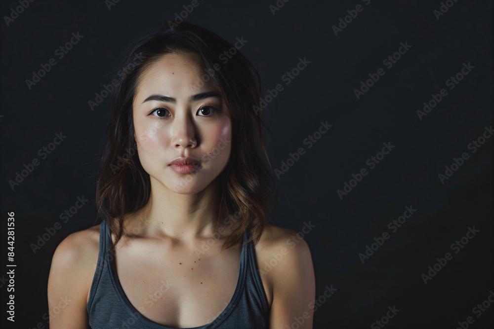 a woman with a black top and a black background a woman with a black top and a black background