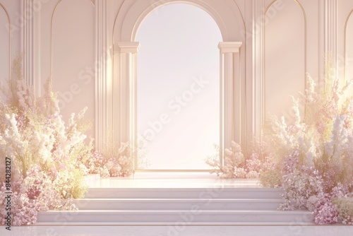 Pastel Floral Archway with White Steps