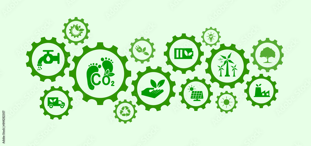 CO2 related vector includes icons such as greenhouse gas emission level, eco-friendly production, earth etc. with green icons. CO2 related vector includes icons such as greenhouse gas emission level, eco-friendly production, earth etc. with green icons.