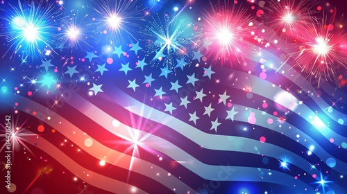 Celebrate 4th of July with a dazzling display of fireworks and patriotic graphics.