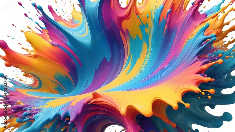 Obraz premium Abstract circle liquid motion flow explosion. Curved wave colorful pattern with paint drops on white background