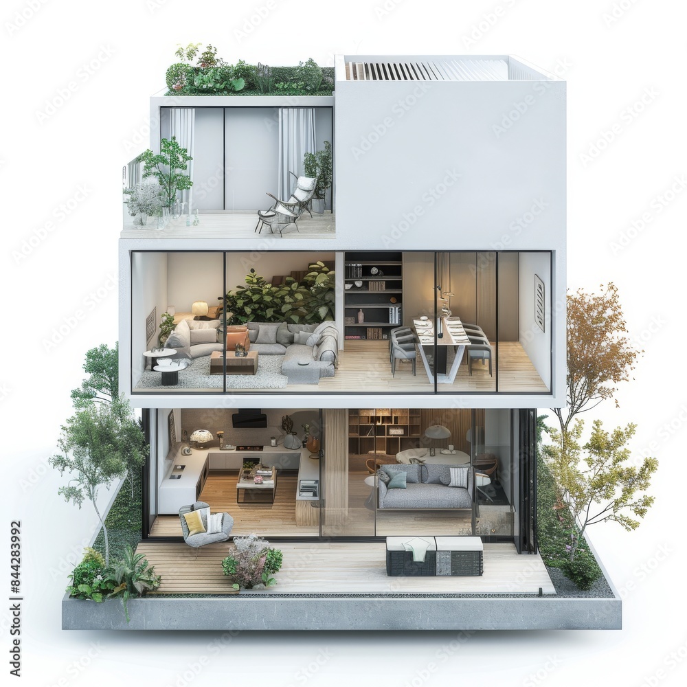 Modern Home Interior Design: A Cross-Section View Stock Illustration ...