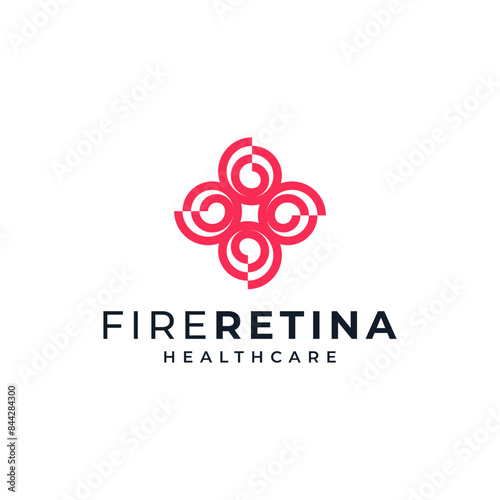 cross with fire and retina for eye treatment and healthcare logo 