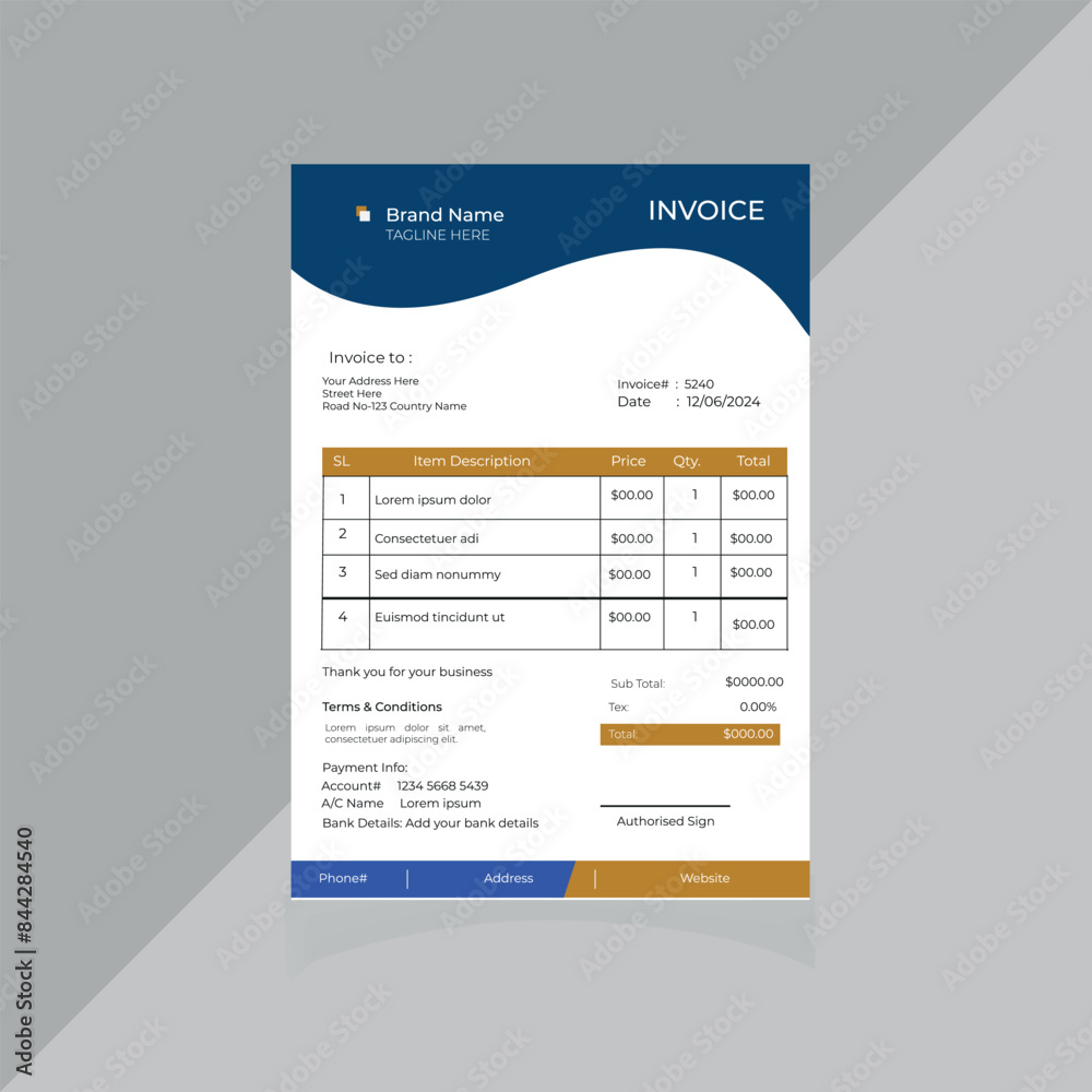 Obraz premium Clean and Simple Minimalist Business Invoice Template