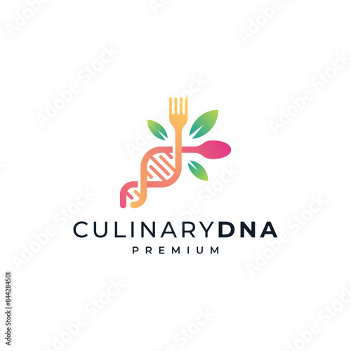 spoon and fork with leave and DNA for food and culinary logo