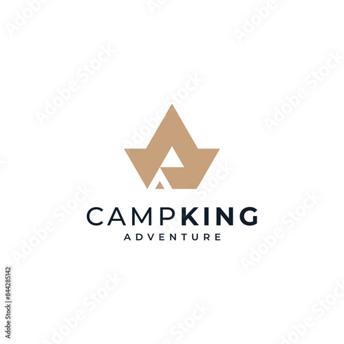 crown with camping tents and mountains for camping and nature activities app logo