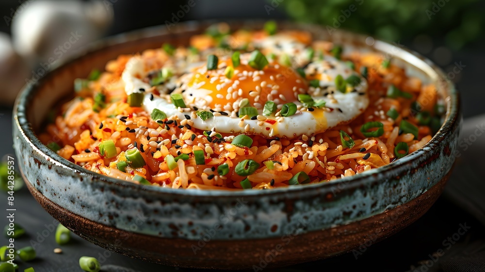 Korean Comfort Food: Classic Kimchi Fried Rice in a Charming Rustic Bowl Korean Comfort Food: Classic Kimchi Fried Rice in a Charming Rustic Bowl