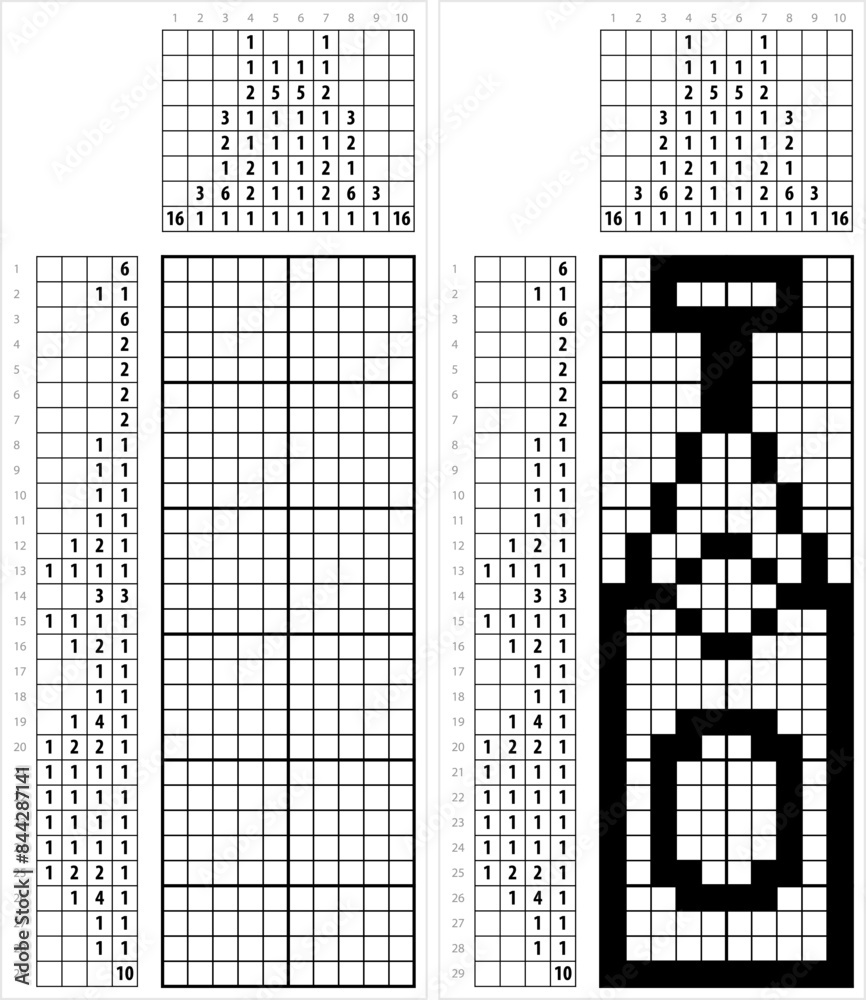 Fototapeta premium Champagne Bottle Icon Nonogram Pixel Art M_2406001