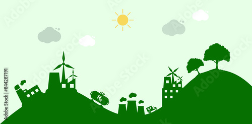 Net zero greenhouse gas emissions by 2050, carbon neutral, net zero greenhouse gas emissions target, long-term climate neutral strategy, vector illustration