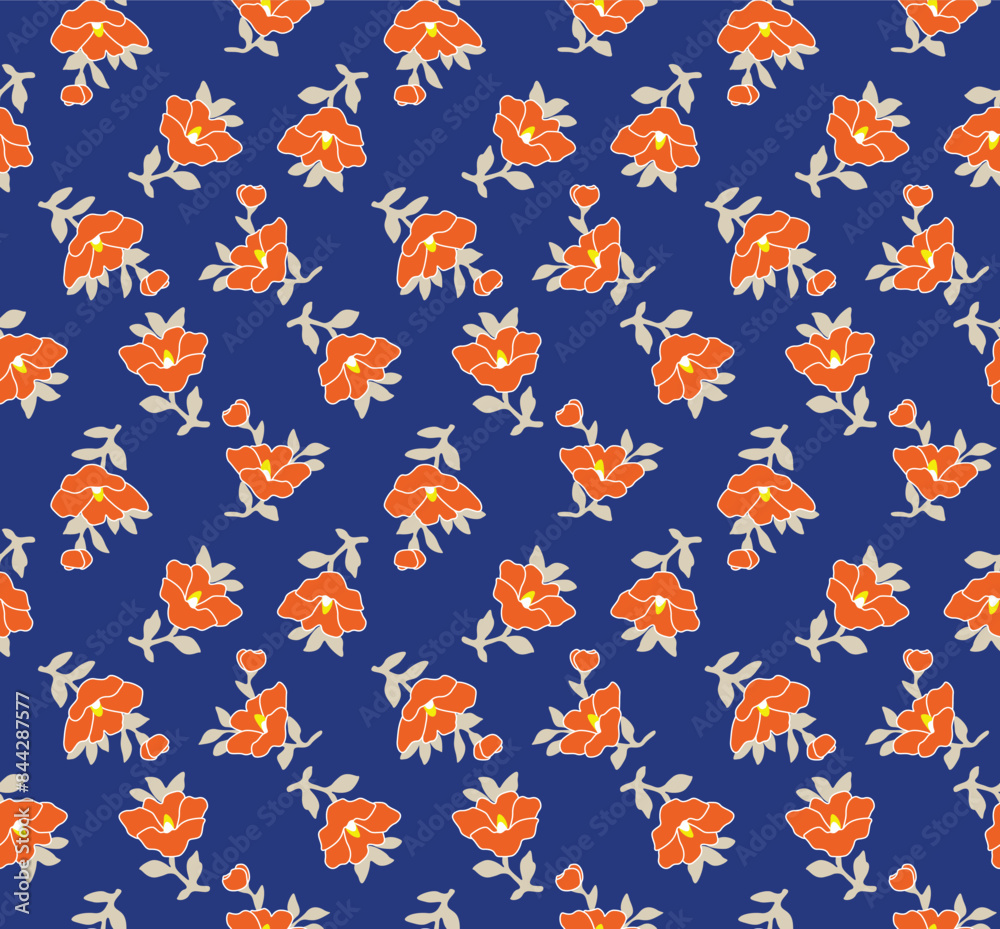 Obraz premium Japanese Pretty Flower Fall Vector Seamless Pattern
