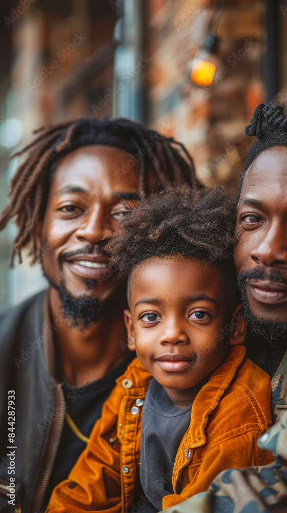 Happy Multi-Generational African American Family Bonding at Home, Father Son and Grandfather Smiling Together, Warm Evening Indoors Happy Multi-Generational African American Family Bonding at Home, Father Son and Grandfather Smiling Together, Warm Evening Indoors