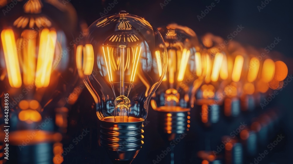 Glowing Light Bulbs in a Row