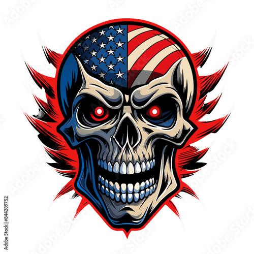 A powerful patriotic skull American flag in grunge-style vector illustration 