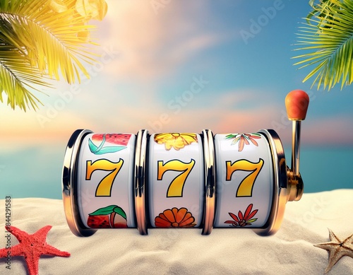 summer themed 3d casino slots machine reel

