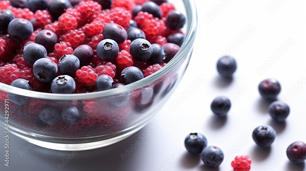 Berries and chia smoothy in glass bowl on table Berries and chia smoothy in glass bowl on table