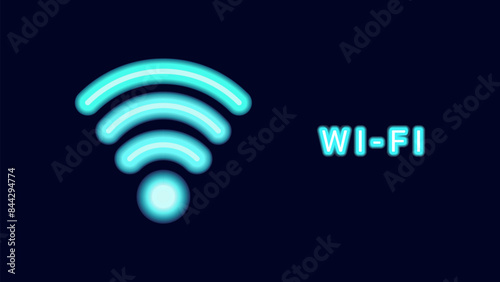 WiFi symbols neon effect dark background.