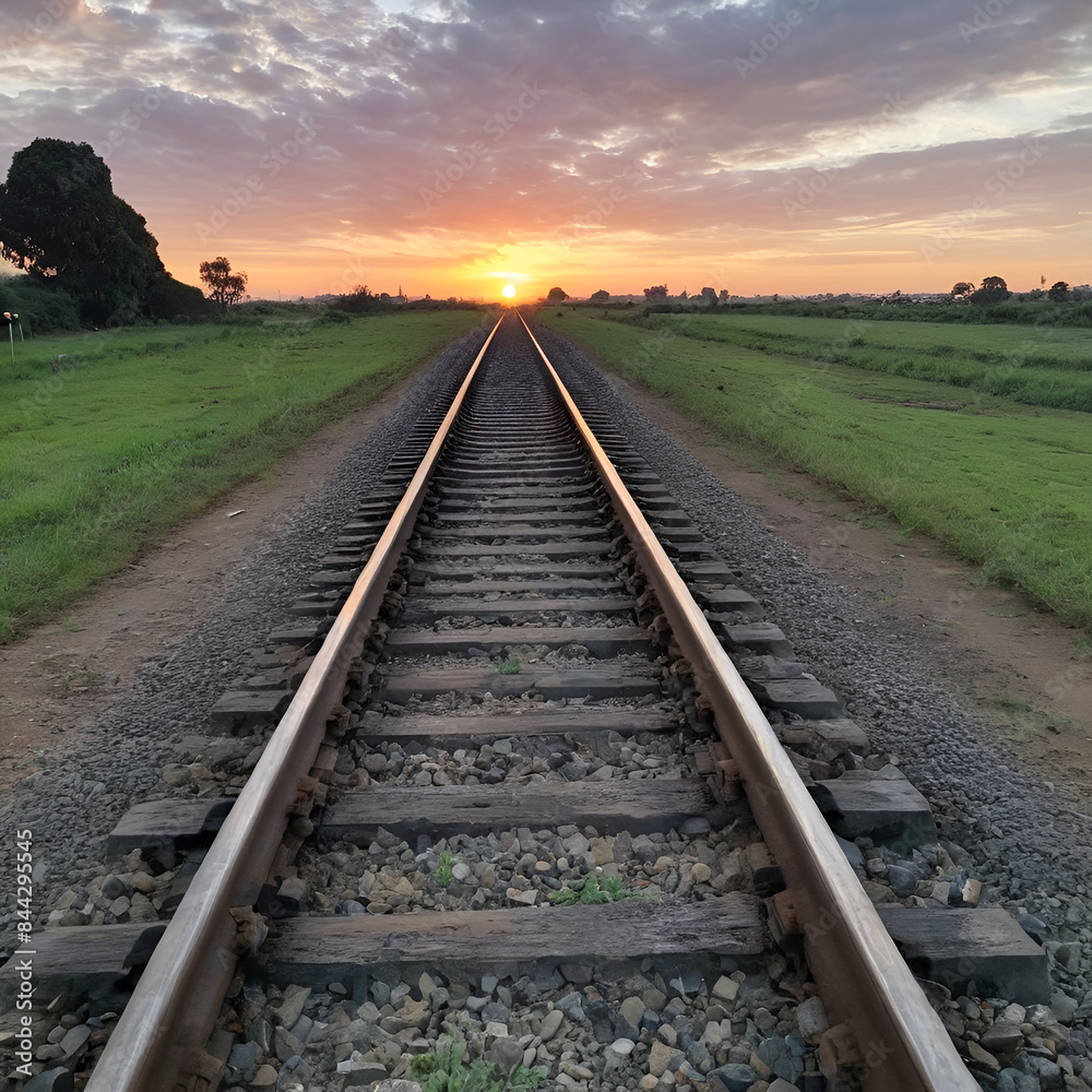 Railway in the morning and evening at sunse and sunrise