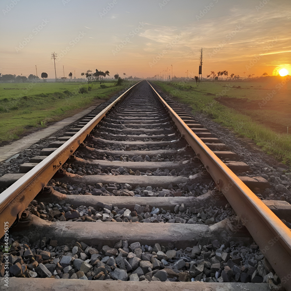 Obraz premium Railway in the morning and evening at sunse and sunrise