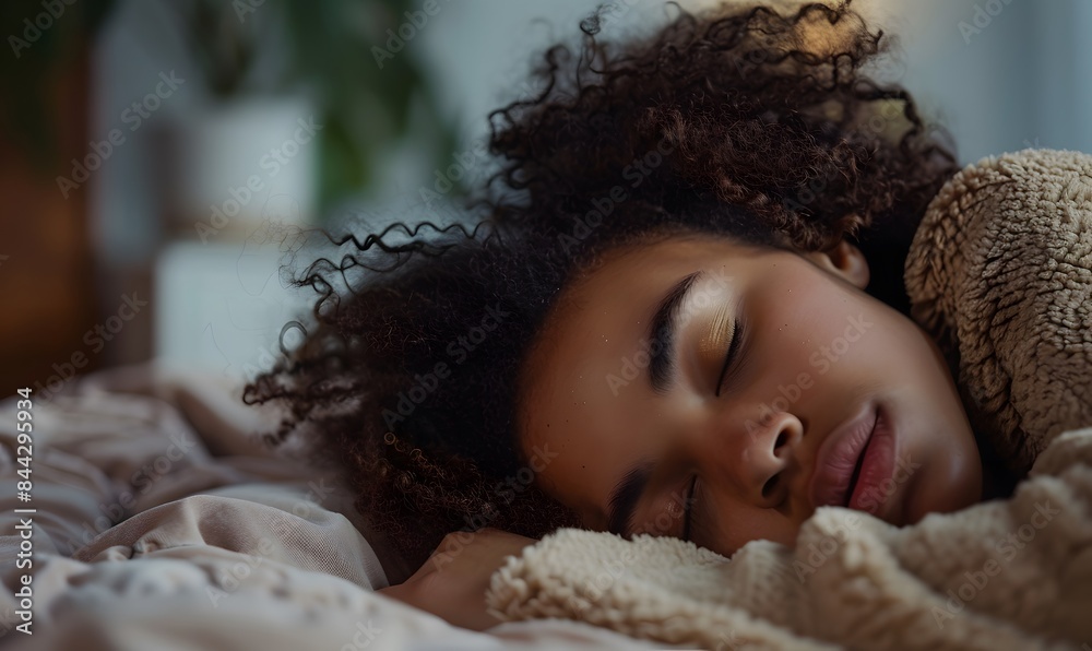 A woman is sleeping on a bed , Generative AI A woman is sleeping on a bed , Generative AI