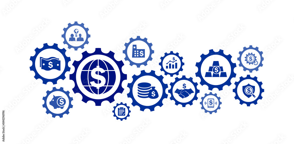 Vector illustration of finance icons such as money, bank, check, legal, auction, exchange, payment, wallet, deposit, pig, calculator, and other icons. Vector illustration of finance icons such as money, bank, check, legal, auction, exchange, payment, wallet, deposit, pig, calculator, and other icons.