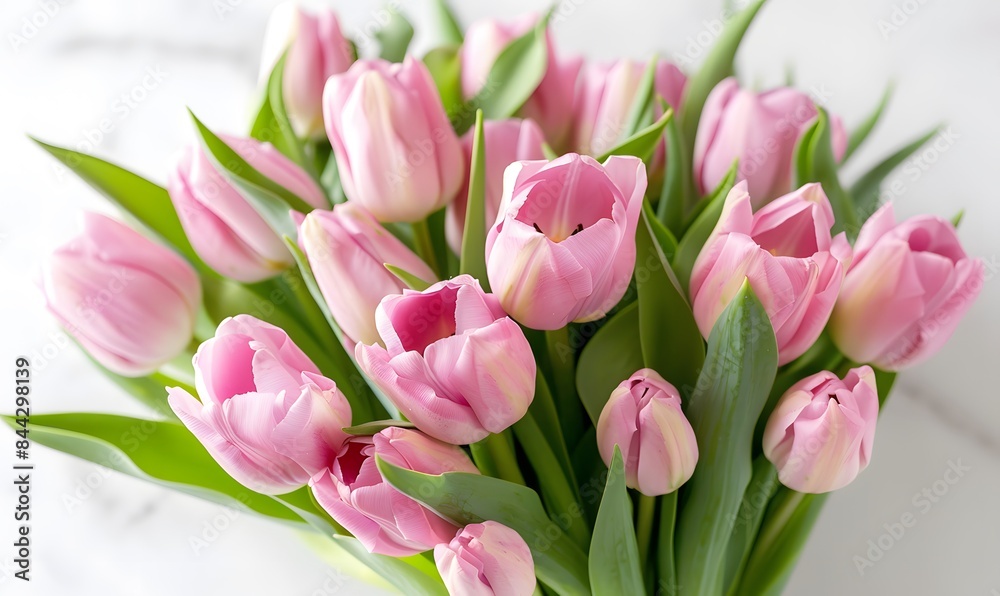 fresh spring pink tulips bouquet on white table, Generative AI fresh spring pink tulips bouquet on white table, Generative AI