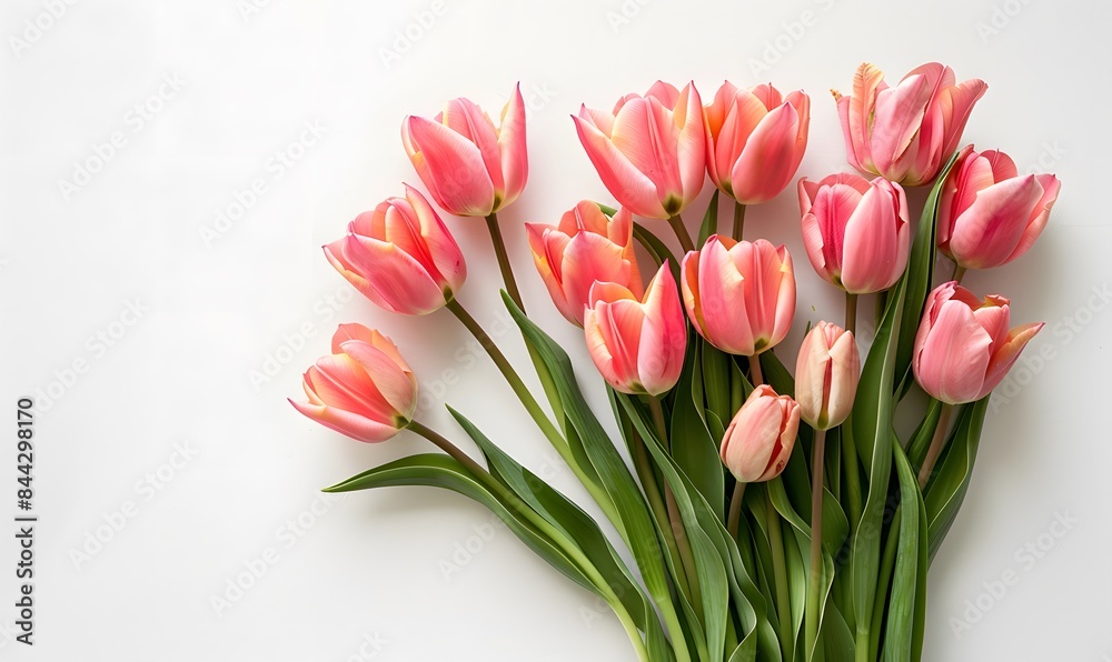 fresh spring pink tulips bouquet on white table, Generative AI fresh spring pink tulips bouquet on white table, Generative AI